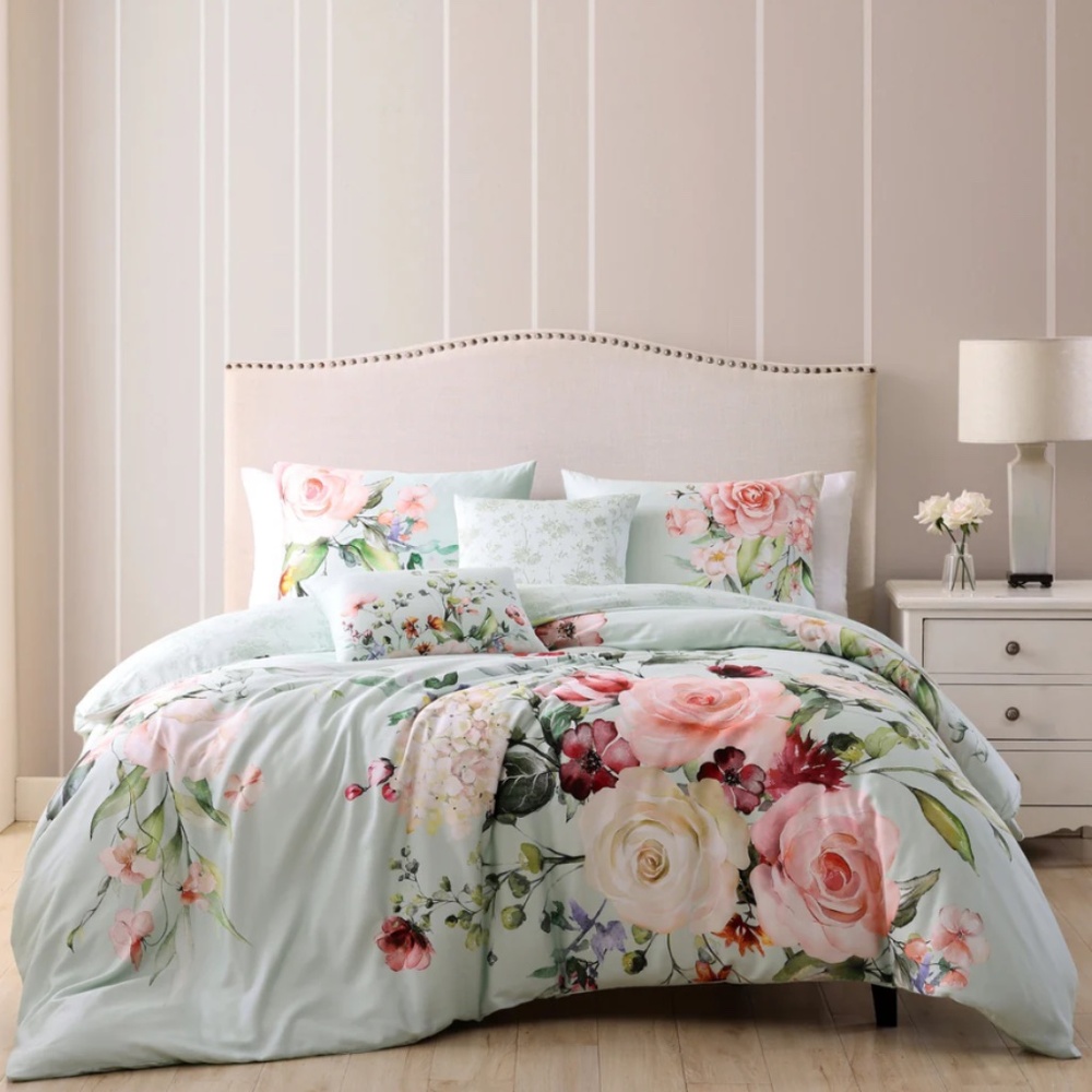 Bebejan Rose on Misty Green Reversible King Comforter Set